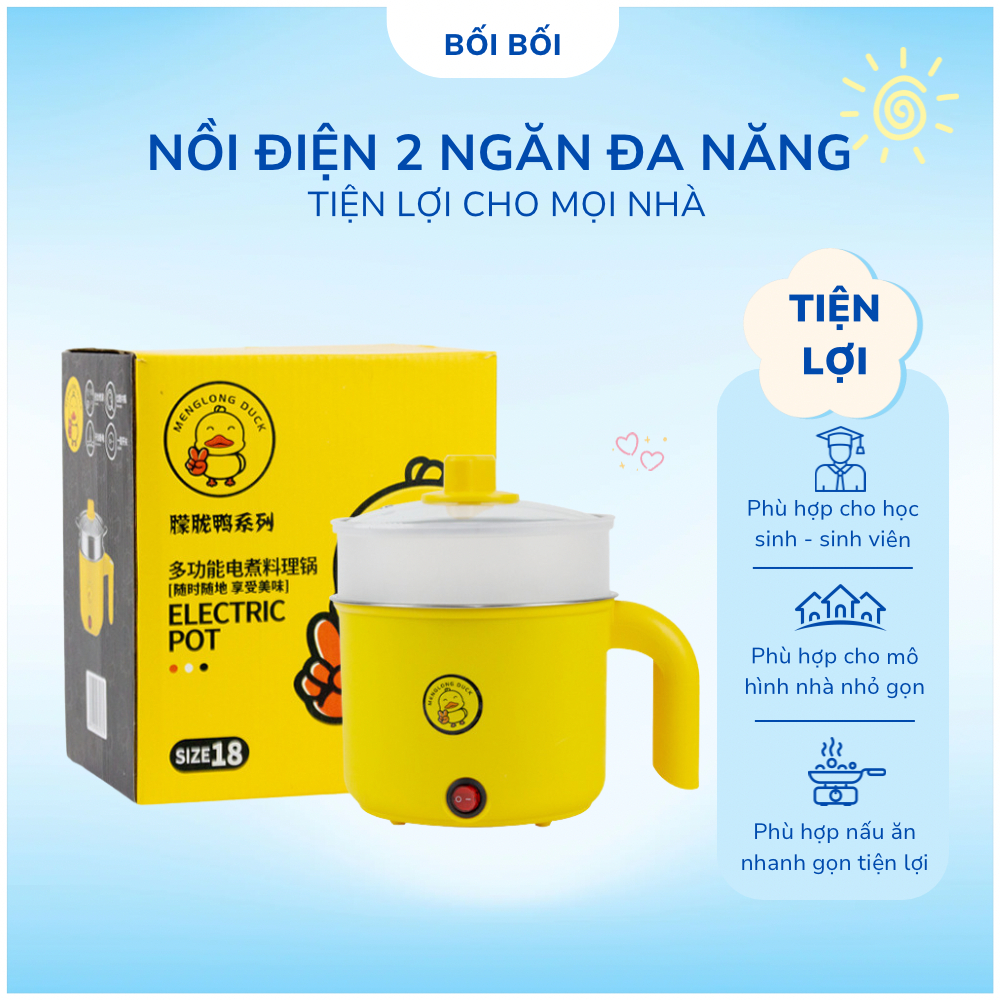 Nồi điện 2 ngăn đa năng, nồi lẫu hấp phòng trọ sinh viên, văn phòng, nồi đa năng hai ngăn tiện lợi
