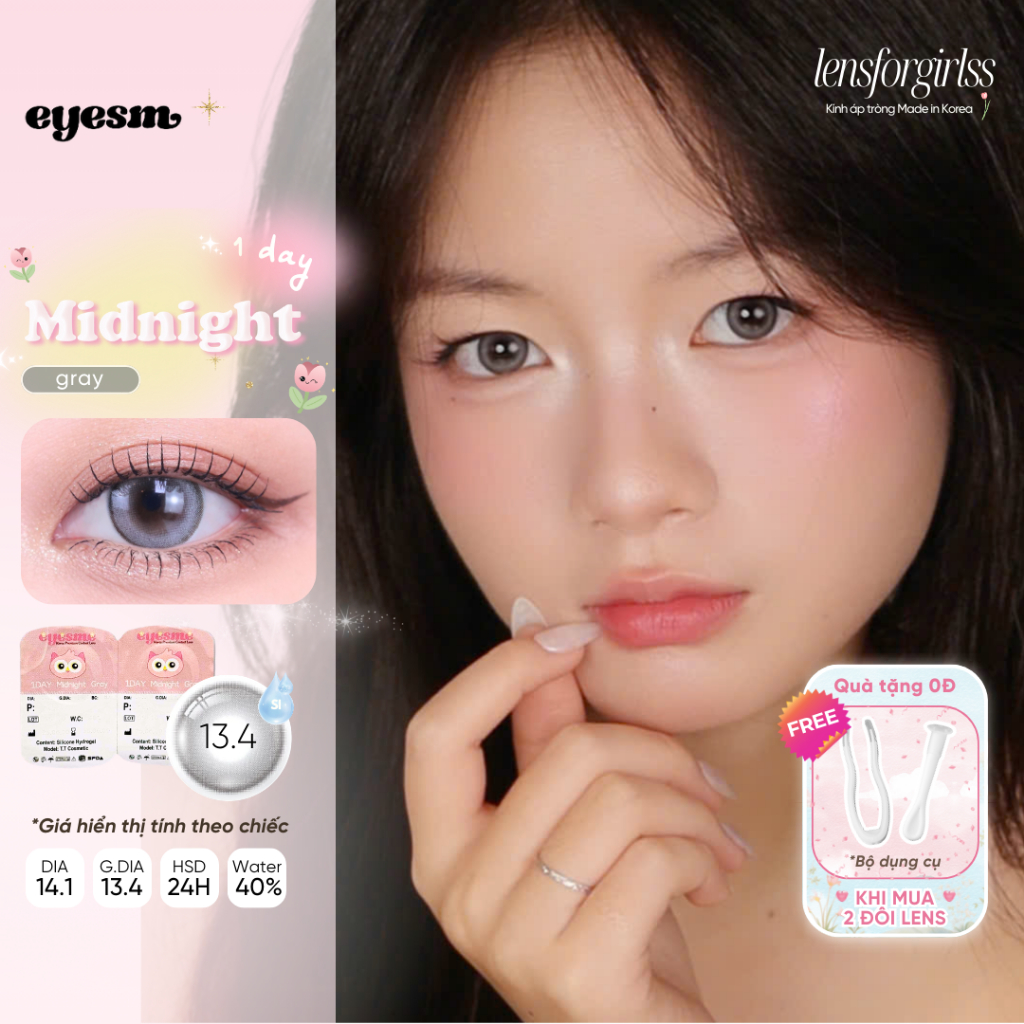 Lens 1 ngày | Kính áp tròng GIÃN TRÒNG hack mắt MIDNIGHT GRAY chính hãng EYESME KOREA | LENSFORGIRLS