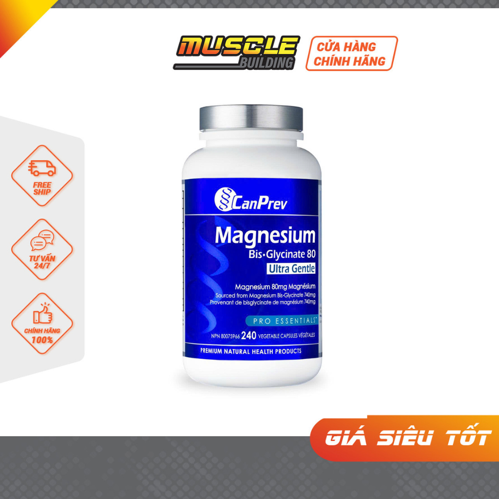 CanPrev Magnesium Bis-Glycinate 80 Ultra Gentle – Giảm Căng Thẳng, Tăng Cường Sức Khoẻ Xương
