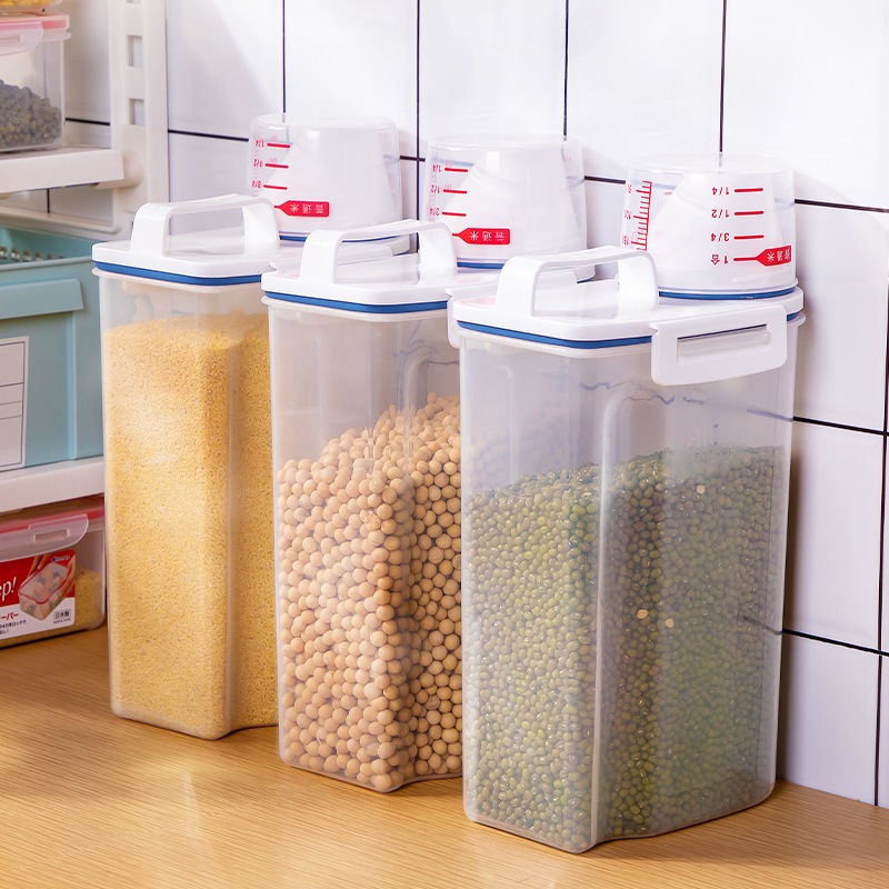 Hộp Đựng Gạo Ngũ Cốc Có Nắp Kín, Thùng Đựng Thực Phẩm Nhựa Trong vòi rót có Cốc Đong, Chống Ẩm