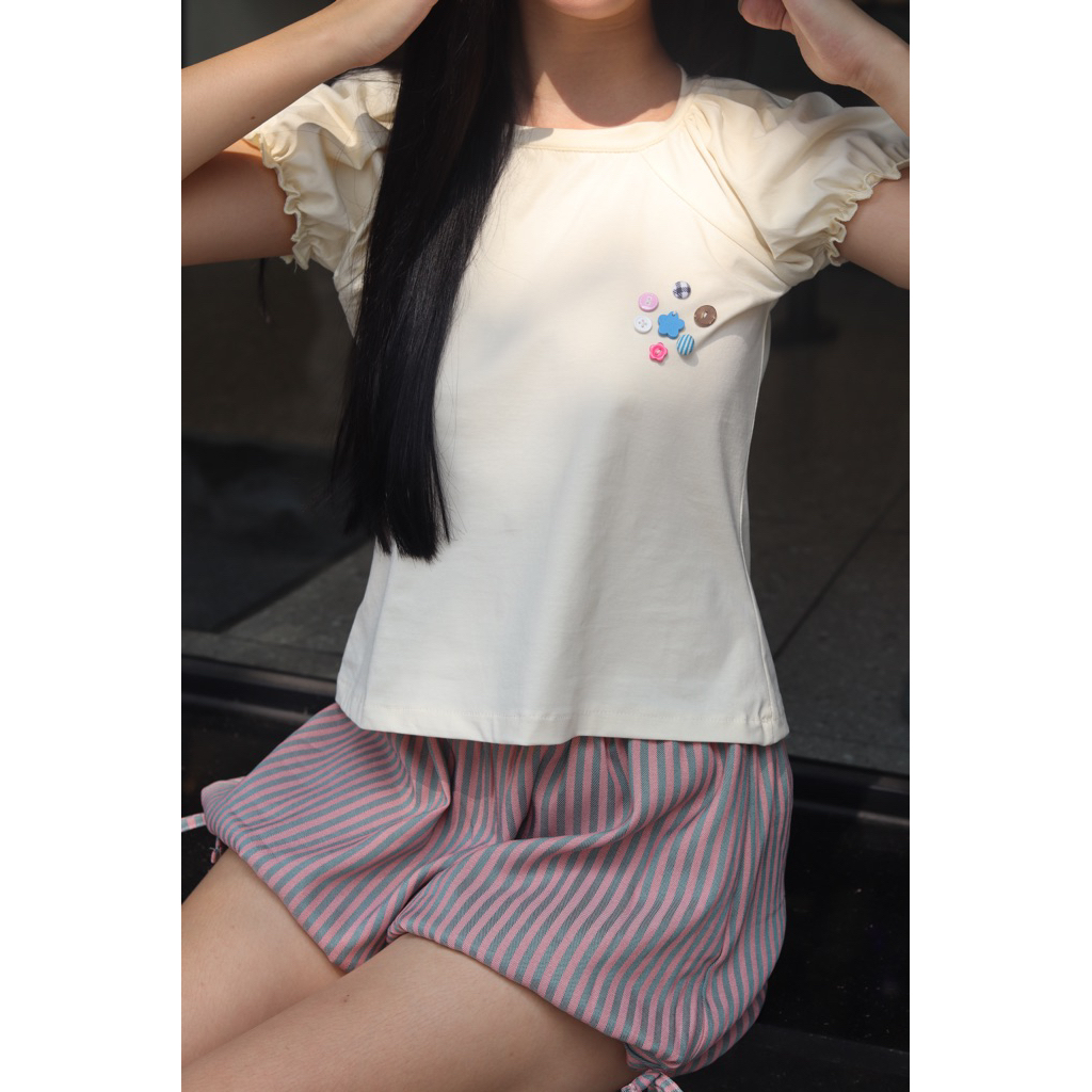 Lilo top - Áo thun phối nút chất cotton - Paparoti.sg