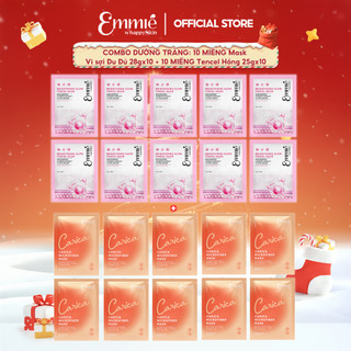 COMBO Mặt nạ Trắng Da 10 Mask Microfiber Vi sợi Đu Đủ 28gx10 + 10 Mask Dưỡng sáng Tencel Hồng 25gx10 Emmie by HappySkin 
