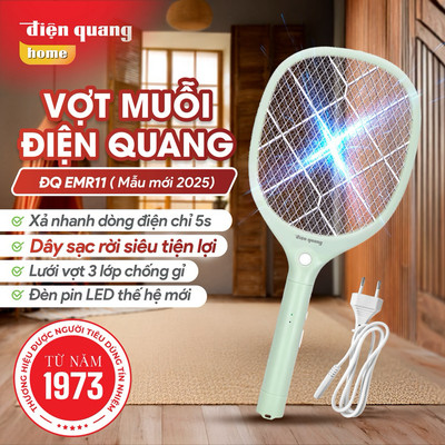[HỎA TỐC] Vợt muỗi Điện Quang EMR11 DÂY SẠC RỜI (Pin Lithium, có đèn trên thân) - Bảo hành 12 tháng