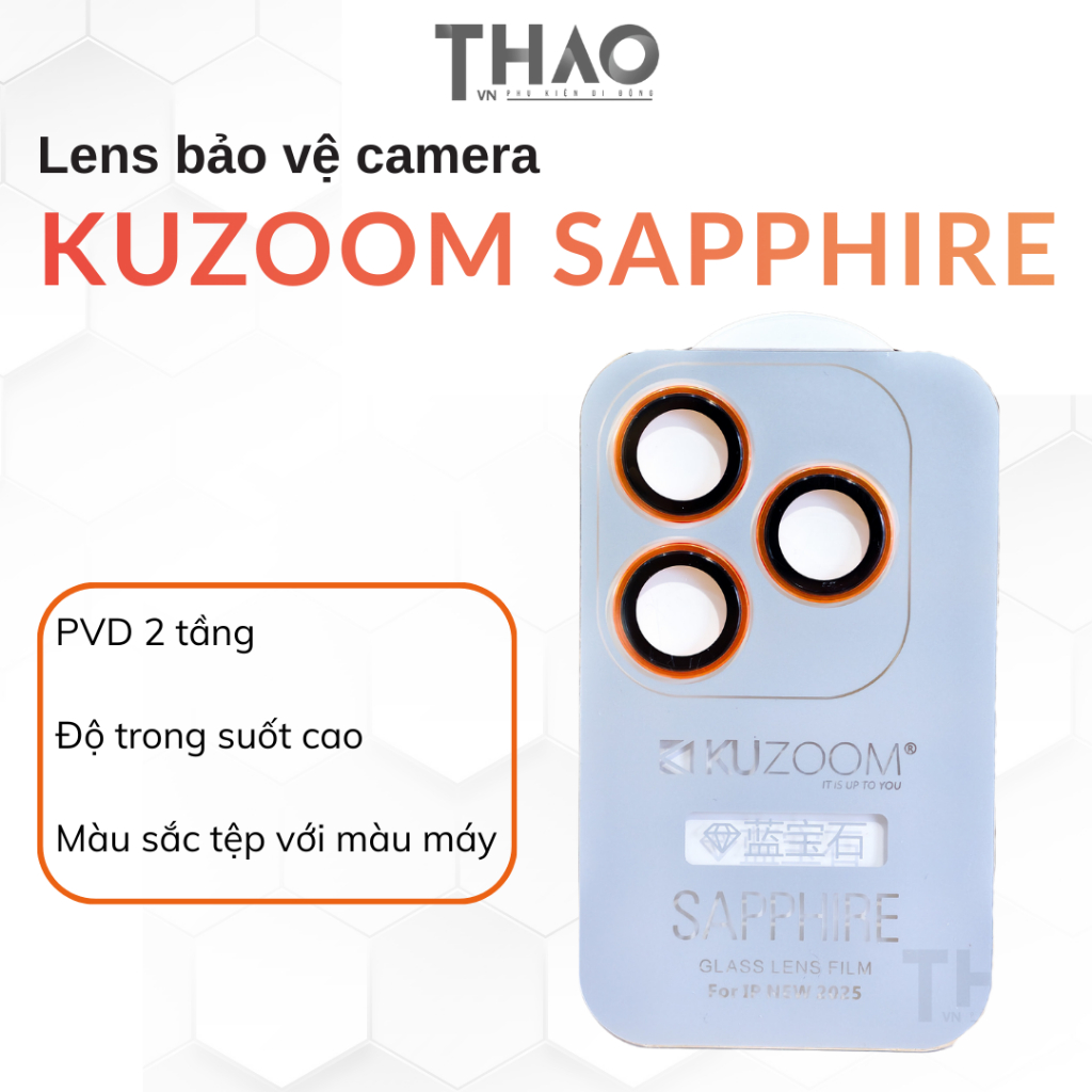 [Saphire 2 tầng] Kính Lens bảo vệ camera Kuzoom 3 mắt SAPPHIRE PVD dành cho iP, phù hợp với màu máy