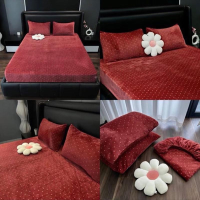 Sét ga gối 3 món nỉ nhung sữa mềm mịn ga nỉ nhung bọc chun dành cho nệm dưới 20cm chất liệu cao cấp