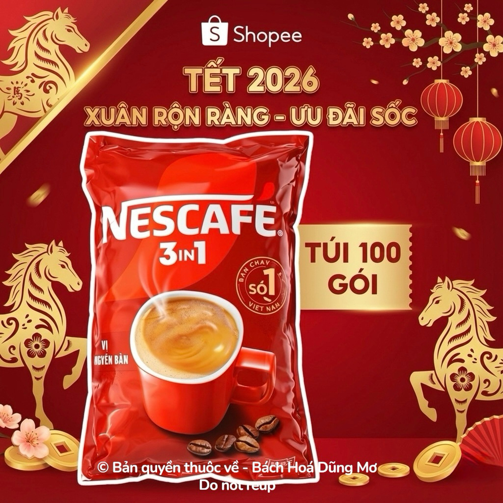 100 Gói Cà phê Nescafe 3 in 1 vị nguyên bản 1.6Kg 16g×100 gói | Bách Hoá Tổng Hợp Dũng Mơ