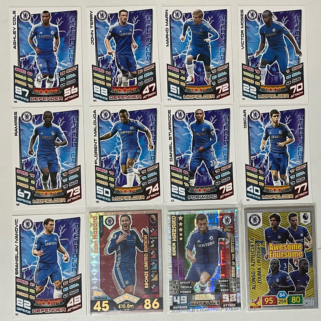 Set 12 thẻ cầu thủ bóng đá Chelsea chính hãng siêu hiếm Hazard Limited Edition Awesome Foursome foot