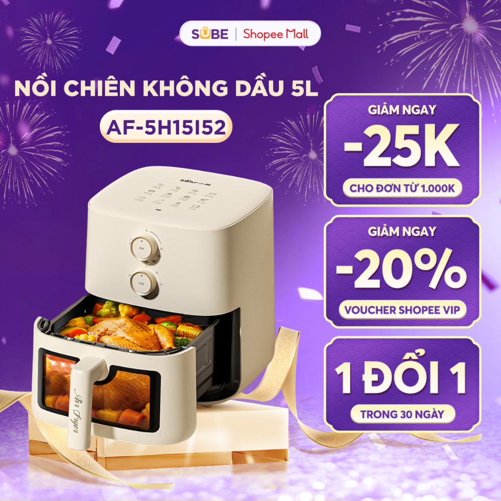 Nồi Chiên Không Dầu Bear 5L Lò Nướng Nồi Chiên Hơi Nước Nồi Chiên Lò Chiên Không Dầu Hấp Nướng Bánh 