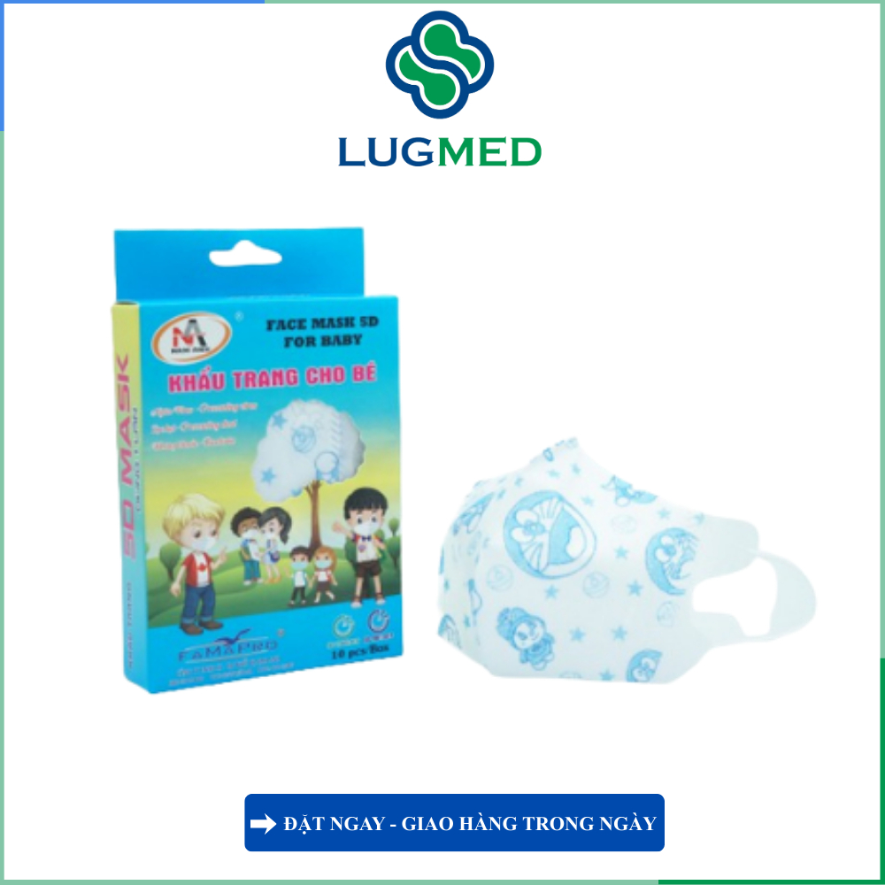 Khẩu trang 5D cho bé Famapro QUAI THUN (H/10c) - Hoa văn