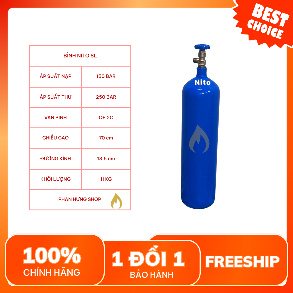 Bình Khí Nito Hàn 8 Lít, Bình Khí Nito Công Nghiệp