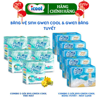 Băng Vệ Sinh GWEN COOl/BĂNG TUYẾT Mặt Vải Có Bạc Hà Mát Lạnh(Combo 5 Gói )