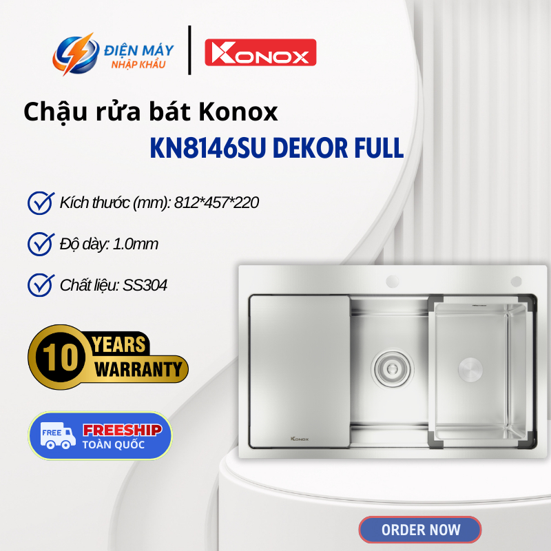 Chậu Rửa Bát Konox KN8146SU Dekor Full – Công Nghệ Dập Tạo Hạt – Bảo Hành Chính Hãng 10 Năm
