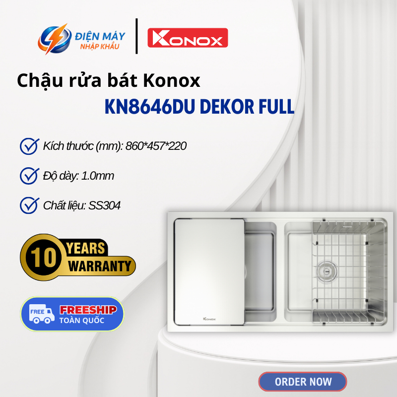 Chậu Rửa Bát Konox KN8646DU Dekor Full – Chất Liệu Inox 304 Cao Cấp – Thiết Kế Tối Giản