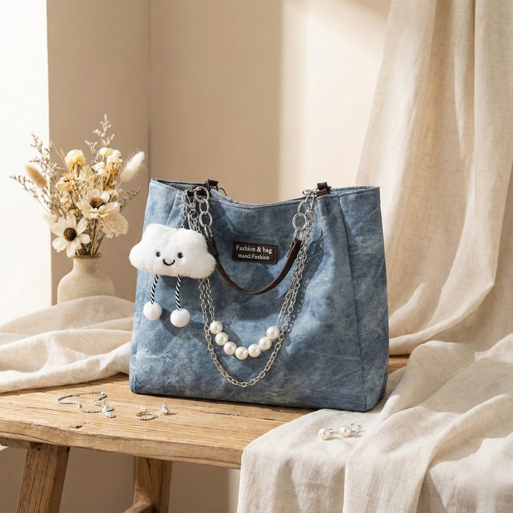 Túi Tote Nữ Công Sở Size 35 Đeo Vai Kẹp Nách Thời Trang Đi Học Đi Làm Phối Dây Xích Kèm Charm Mây - DK09