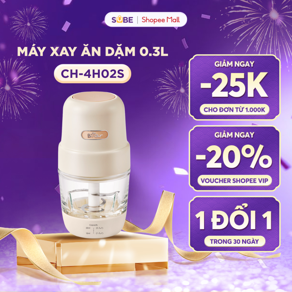 Máy Xay Ăn Dặm Cho Bé Bear 0.3L Máy Xay 8 Lưỡi Máy Xay Thịt Cầm Tay Máy Xay Cháo Máy Xay Mini - CH -