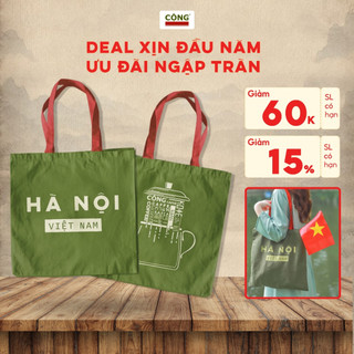  Túi vải canvas Cộng Cà Phê 40*40cm chất vải dày dặn có khóa bấm cá nhân hóa tên địa phương 