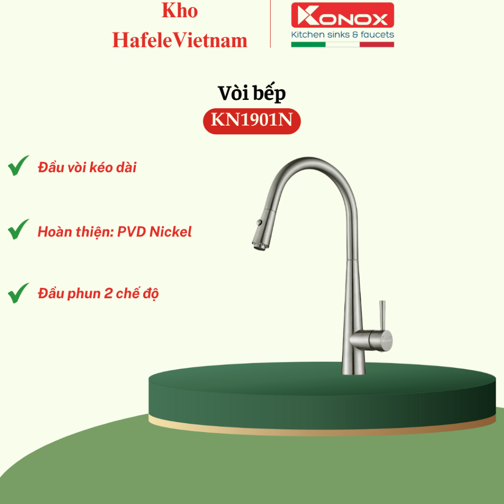VÒI RỬA CHÉN BÁT RÚT DÂY KONOX KN1901N Tiện nghi linh hoạt – Hoàn thiện không gian bếp hiện đại