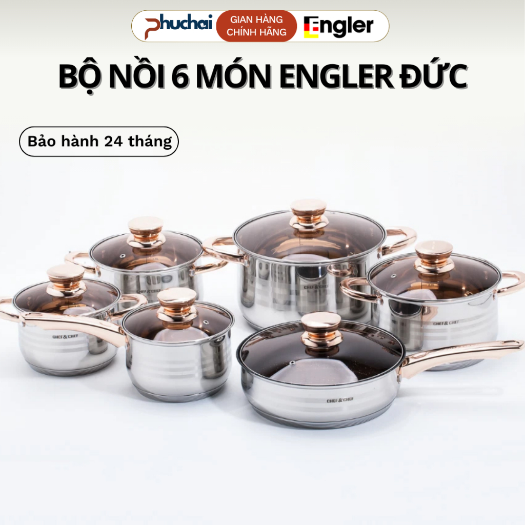 Bộ 6 Nồi Inox Cao Cấp, Bộ Nồi Đức 5 Lớp Đáy Không Cong Vênh Không Cháy Đáy Nồi Phù Hợp Mọi Loại Bếp 