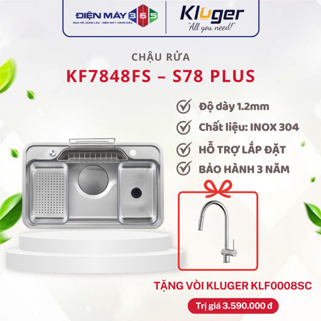 [TẶNG VÒI RỬA+BẢO HÀNH 10 NĂM ] Chậu rửa chén Kluger KF7848FS - S78 Plus