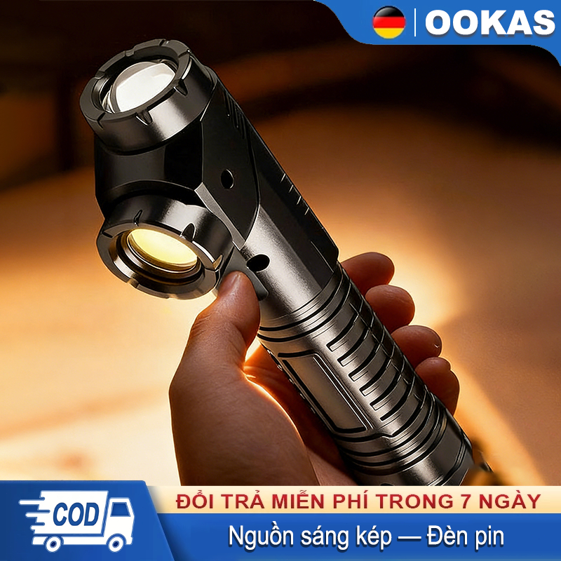 OOKAS Đèn pin,Thiết kế đèn pha kép,Thời lượng pin dài