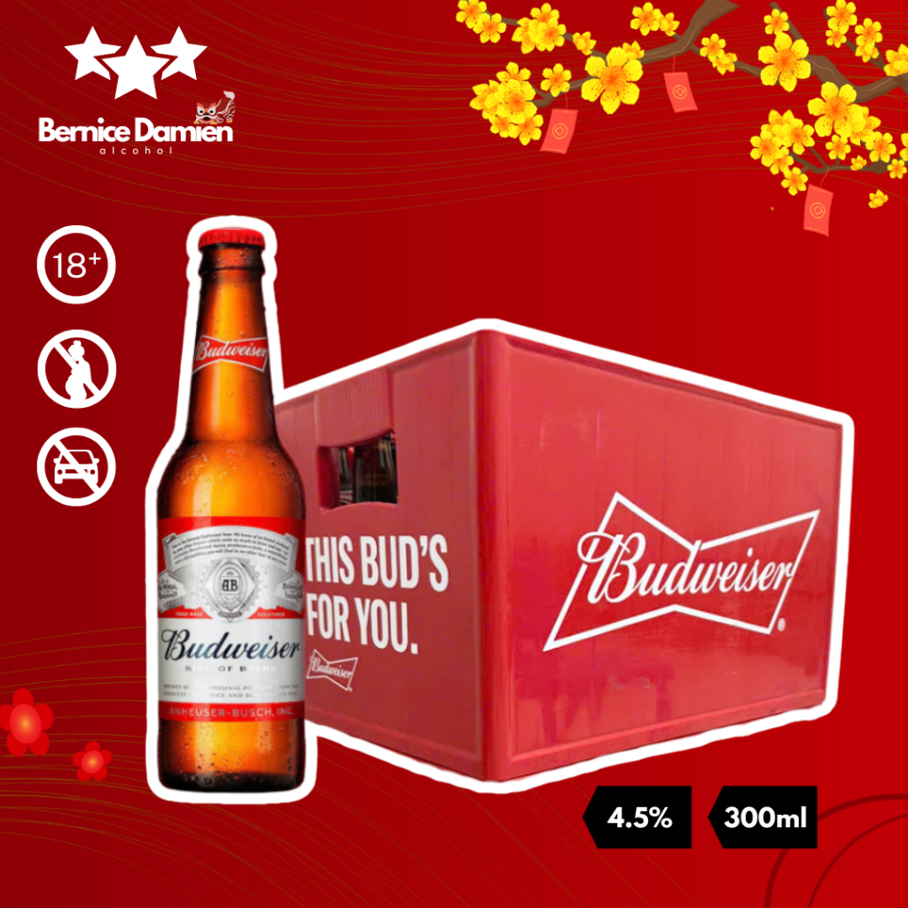 [KÉT/KEGS] Bia Budweiser chai thuỷ tinh 330ml thùng 24 chai nồng độ 5% KHÔNG CẦN TRẢ VỎ