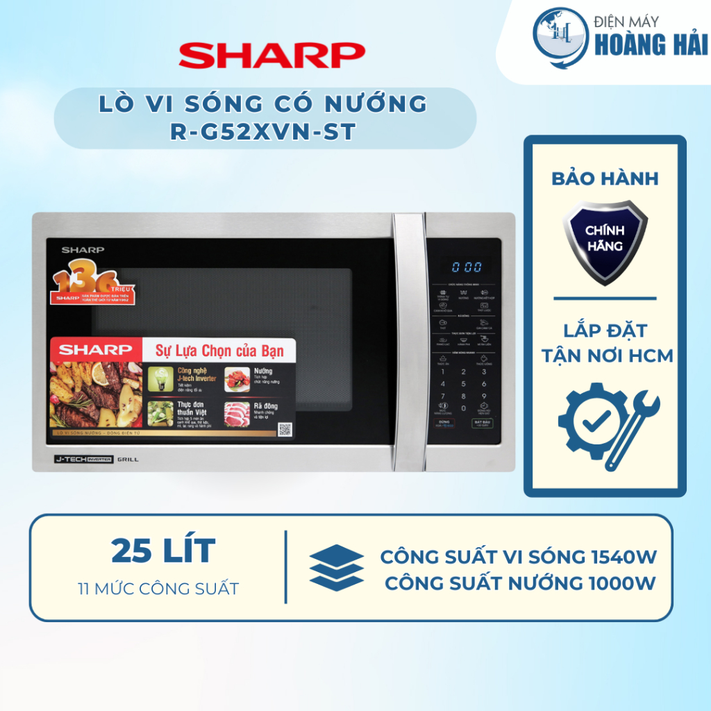 R-G52XVN-ST | Lò vi sóng điện tử có nướng Sharp R-G52XVN-ST (25 lít) - Hàng chính hãng