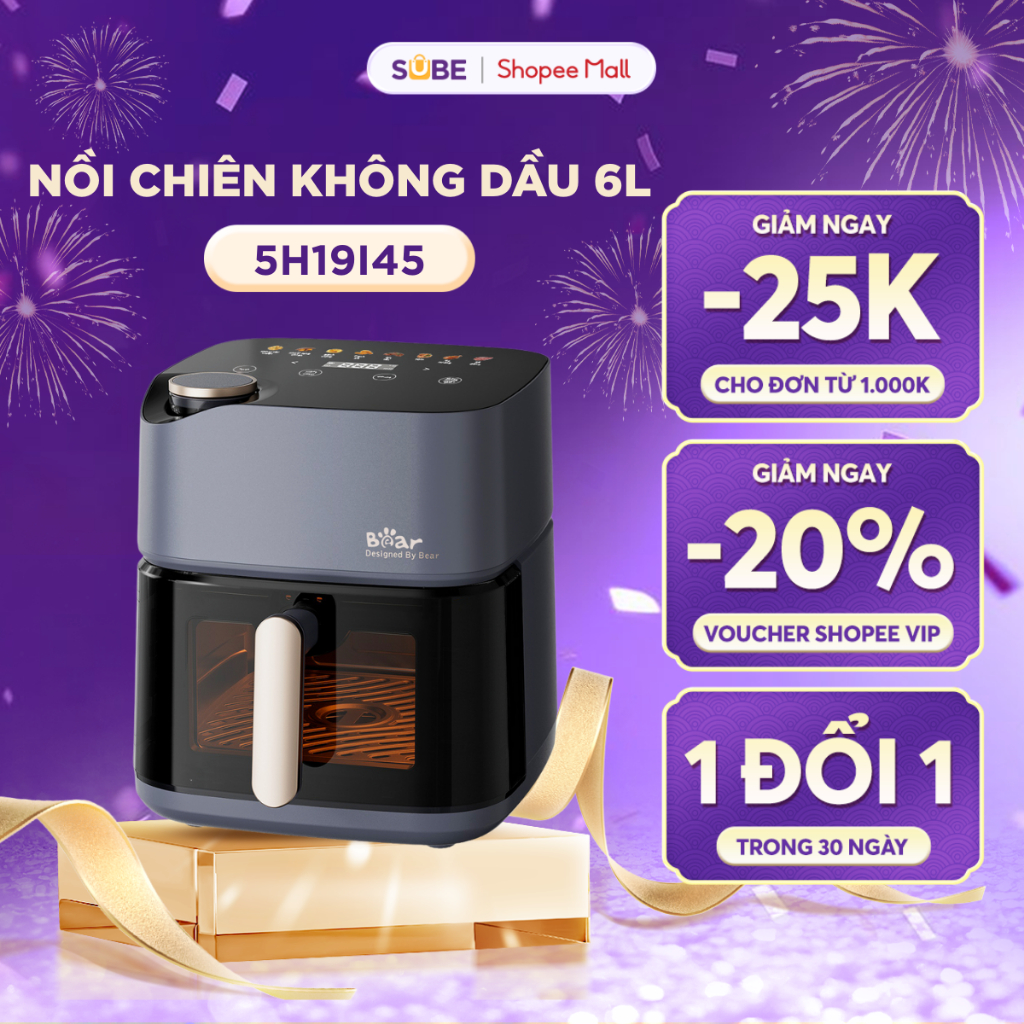 Nồi Chiên Không Dầu Bear 6L Lò Nướng Nồi Chiên Nồi Chiên Lò Chiên Không Dầu Hấp Nướng Bánh Nồi Chiên