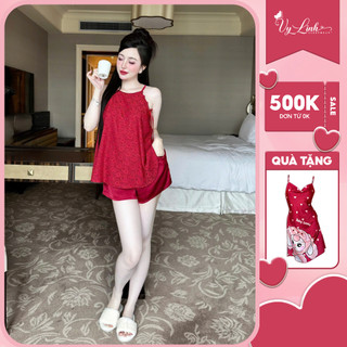  Bộ đùi yếm cao cấp VY LINH chất liệu gấm phối quần lụa latin thoáng mát,thoải mái,trẻ trung S1251 