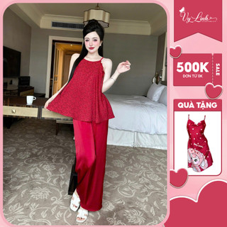  Bộ yếm nữ đính ngọc Vy Linh quần dài chất liệu gấm phối quần latin mềm mại thoáng mát thấm hút mồ hôi tốt s1256 