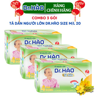 Tã Dán Người Lớn Dr.HÀO Size M/L 20 Miếng Kháng Khuẩn Chống Hăm Khử Mùi(Combo 3 Gói )