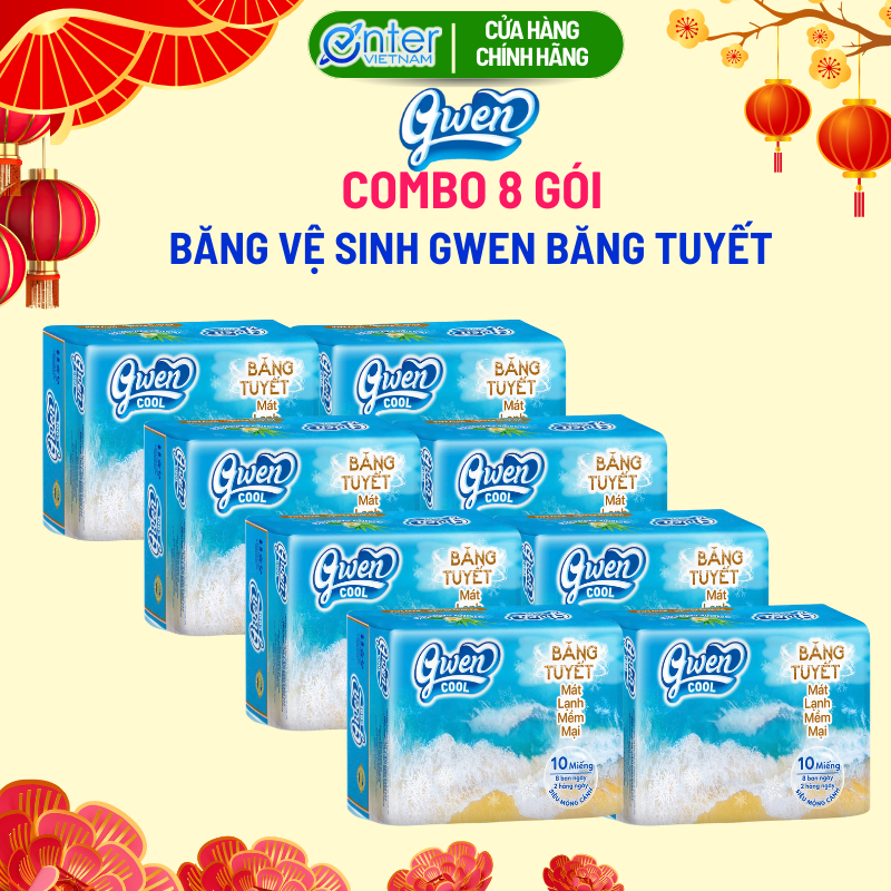 Băng Vệ Sinh Gwen Cool Băng Tuyết 10 Miếng Mát Lạnh Mặt Bông  Mềm Mại  Combo 8 Gói