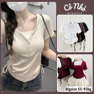 Áo Thun Bigsize Nữ Ôm Body Cổ V Tay Ngắn Có Dây Rút Hai Bên Eo Tôn Dáng Trẻ Trung A309