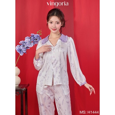 Bộ đồ ngủ nữ Pijama mặc nhà lụa VINGO/VINGORIA tay dài xuân hè H1444