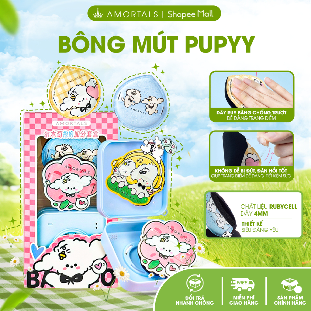 《Amortals Vietnam》Mút tán kem nền AMORTALS hình Puppy chính hãng mềm mại dễ tán nền, mút tán cao cấp