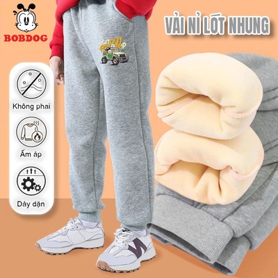 Quần nỉ bé trai BOBDOG, quần dài bé trai chất nỉ nhung dáng thể thao ấm áp in hình ô tô cute