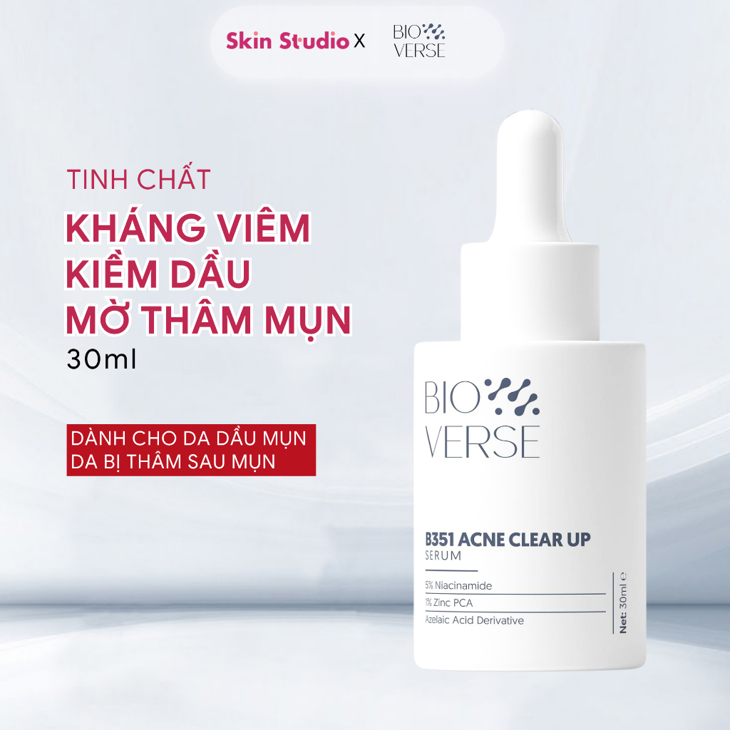 Tinh Chất Niacinamide 5% + Zinc 1% Hỗ Trợ Mụn Bioverse B351 Acne Clear Up Serum 30ml