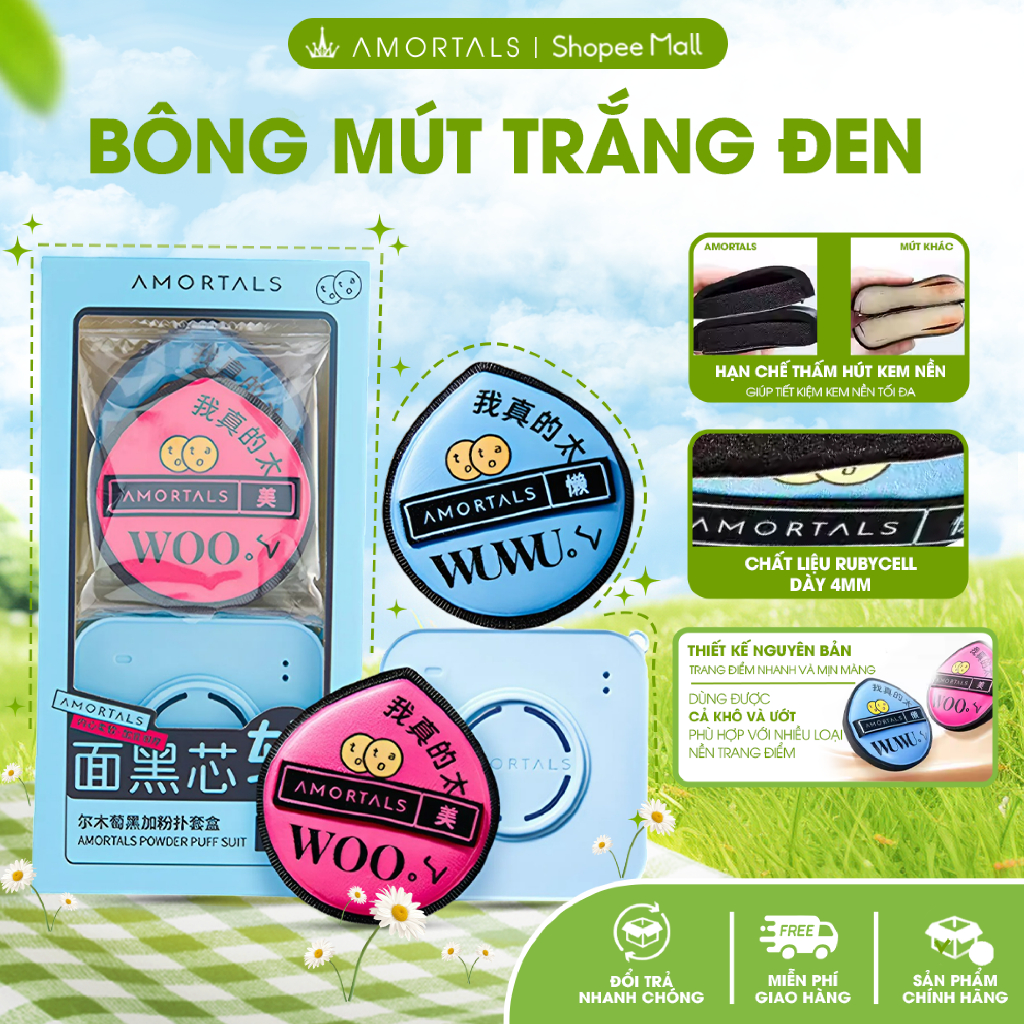  Mút Trang Điểm AMORTALS Bản 2.0 Mềm Mại Giúp Đánh Nền Kem Lót Và Cushion Chuyên Nghiệp Kèm Hộp Đựng 