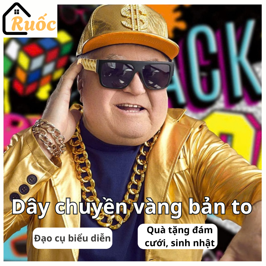 Dây chuyền vàng bản to phong cách đại gia Dubai, vòng cổ nhựa cỡ lớn làm đạo cụ biểu diên, quà tặng 