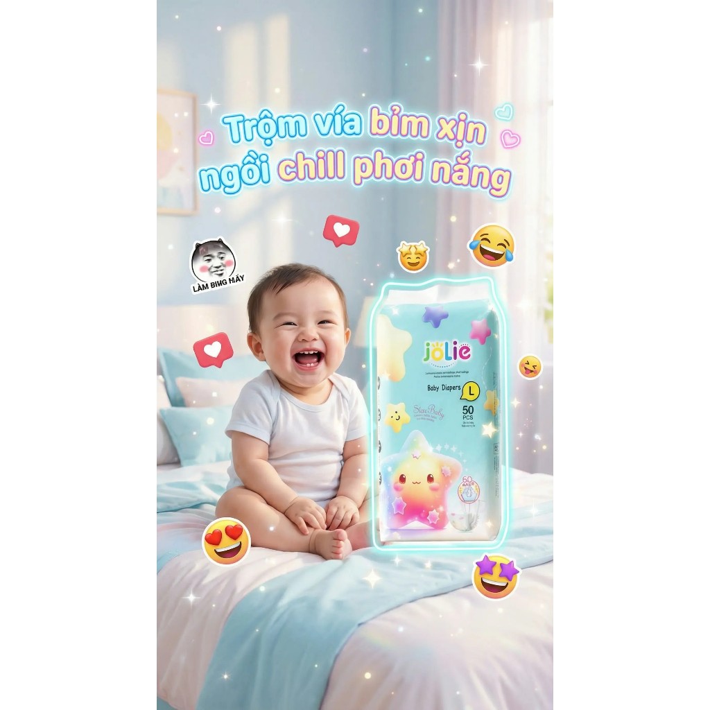Tã Dán Trẻ Em Jolie – Khô Thoáng, Chống Tràn – Gói 50 Miếng