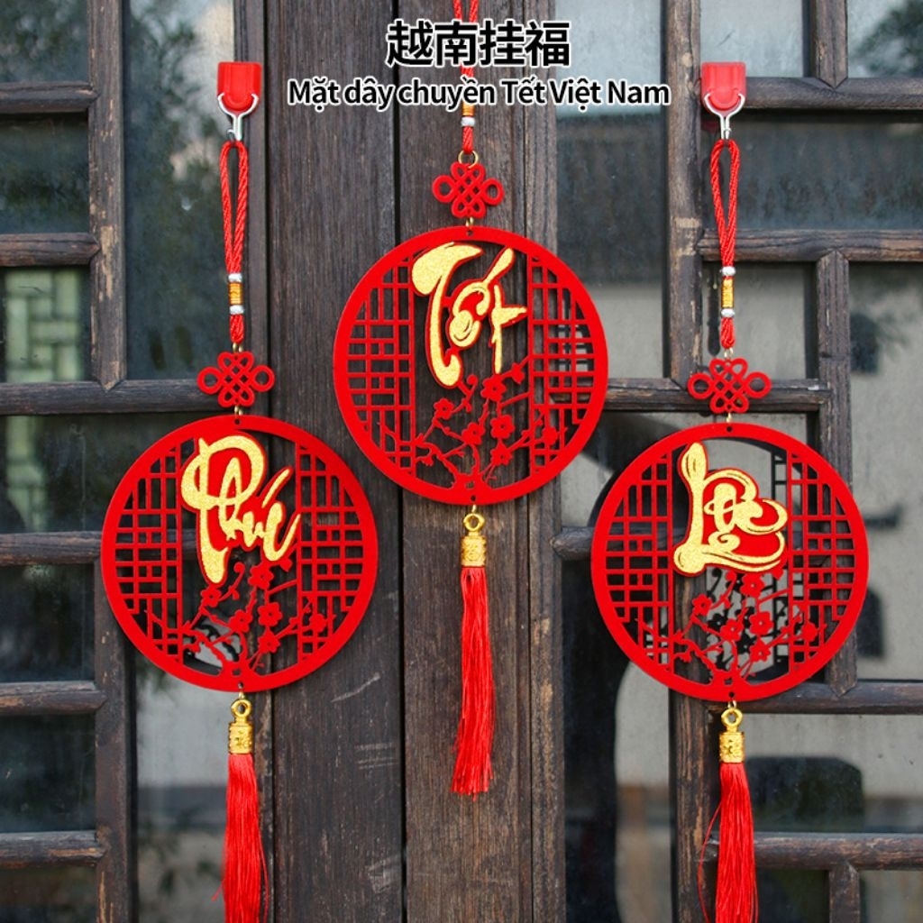 Đồ trang trí tết nguyên đán 2026 Dây Treo Trang Trí Tết May Mắn 2026 Khánh Tròn Nhung Đỏ Tết Phúc Lộ