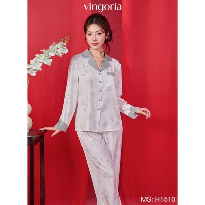 Bộ đồ ngủ nữ Pijama lụa VINGO/VINGORIA tay dài xuân hè Cúc Chi H1510