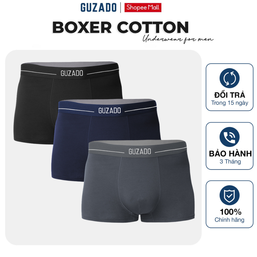Combo 3 Quần Lót Nam Dáng Trunk GUZADO Cotton Lành Tính Kháng Khuẩn Khử Mùi Tốt GBX
