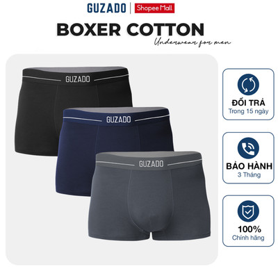 Combo 3 Quần Lót Nam Dáng Trunk GUZADO Cotton Lành Tính Kháng Khuẩn Khử Mùi Tốt GBX-CB3GIBX25A003