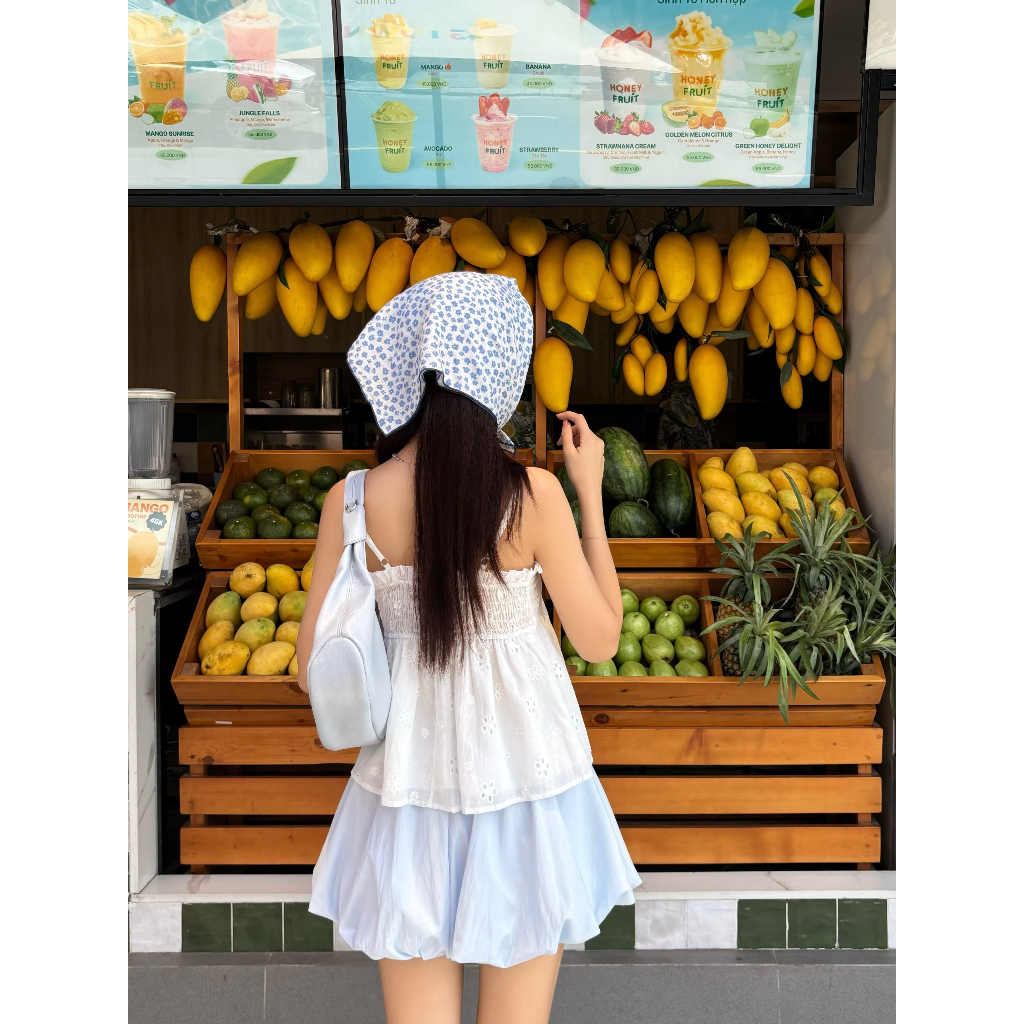 Áo Babydoll 2 Dây Cổ V Phối Nơ Họa Tiết Hoa Cúc Đục Lỗ MINHU CLOTHES Có Freesize và Bigsize [A02] | BigBuy360 - bigbuy360.vn
