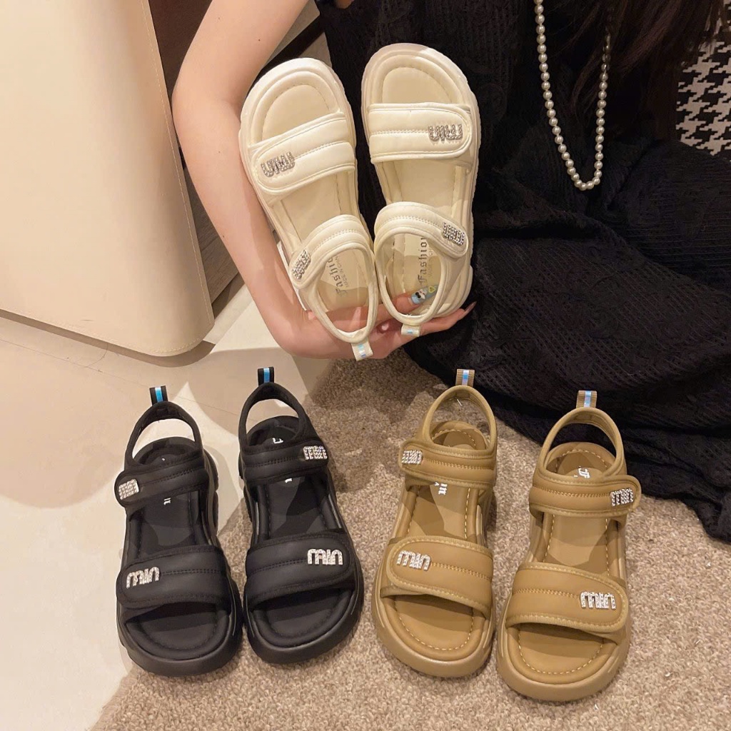 Giày Đế Bằng 3P Sandal Quai Dán MinMin Đi Êm Full Box A02 Shop Diều Phương