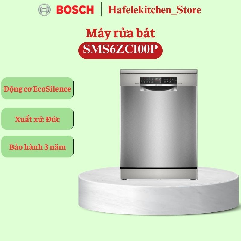 Máy Rửa Bát Độc Lập BOSCH SMS6ZCI00P SERIES 6 - Sấy Zeolith, 14 Bộ, Tiết Kiệm Điện