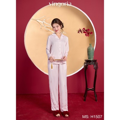 Bộ đồ ngủ nữ Pijama mặc nhà lụa VINGO/VINGORIA tay dài xuân hè Vân Chi H1507