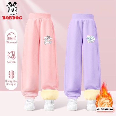 Quần dài cho bé gái BOBDOG, quần thu đông chất nỉ nhung ấm áp dáng thể thao in hình dễ thương cho bé