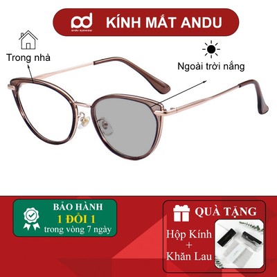 Gọng kính cận thời trang nữ ANDU EYEWEAR dáng mắt mèo chống tia UV chất liệu kim loại cao cấp 1022