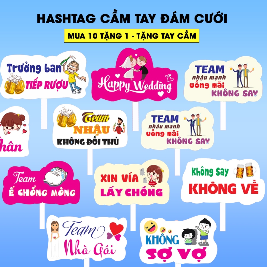 Mua 10 tăng 1 - Hashtag Đám Cưới, Ăn Hỏi, Bảng Cầm Tay Chụp Ảnh Đám Cưới, Hashtag Cầm Tay Đám Cưới -